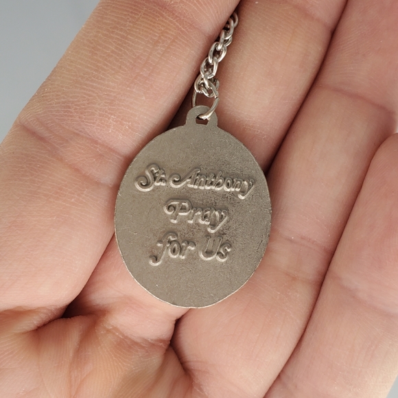 St. Anthony Pray for Us Silvertone Medallion Necklace - Picture 6 of 6